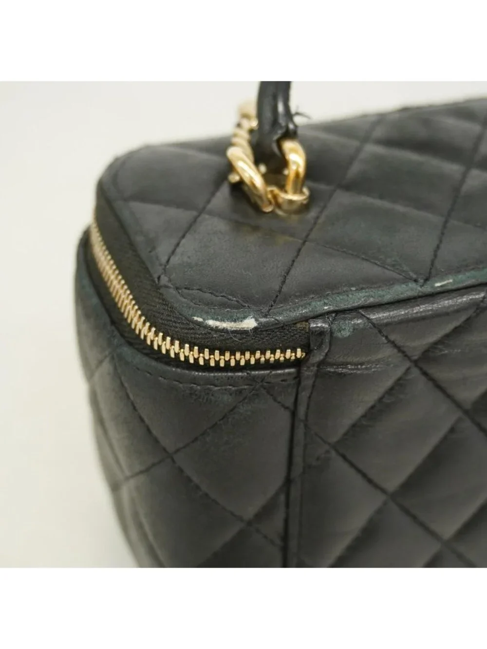 Chanel Vanity Bag Quilted Lambskin Black Champagne Gold